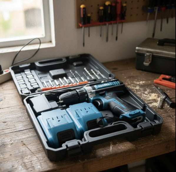 TALADRO INALAMBRICO TASBEL 2 BATERÍAS AZUL